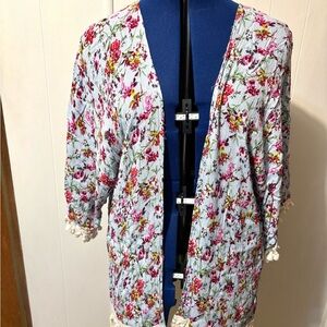 Kori Floral Kimono with Pink and Green Accents
